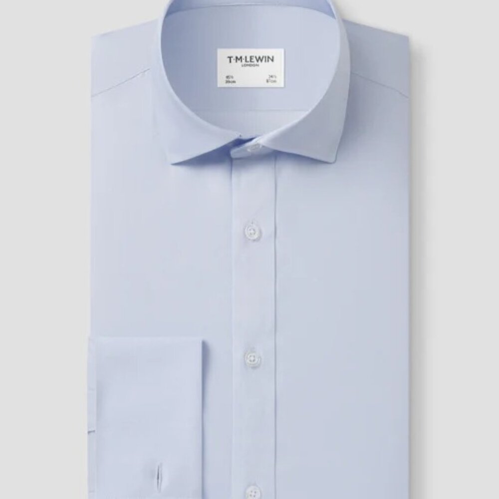 T. M Lewin Non-Iron Twill Slim Fit Double Cuff Classic Collar Shirt in pale blue